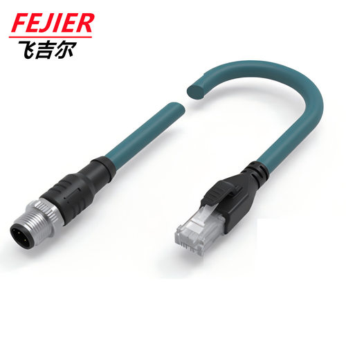 M12 D代码4P转RJ45水晶头 CAT5E CAT6E网线超柔以太网/总线连接器