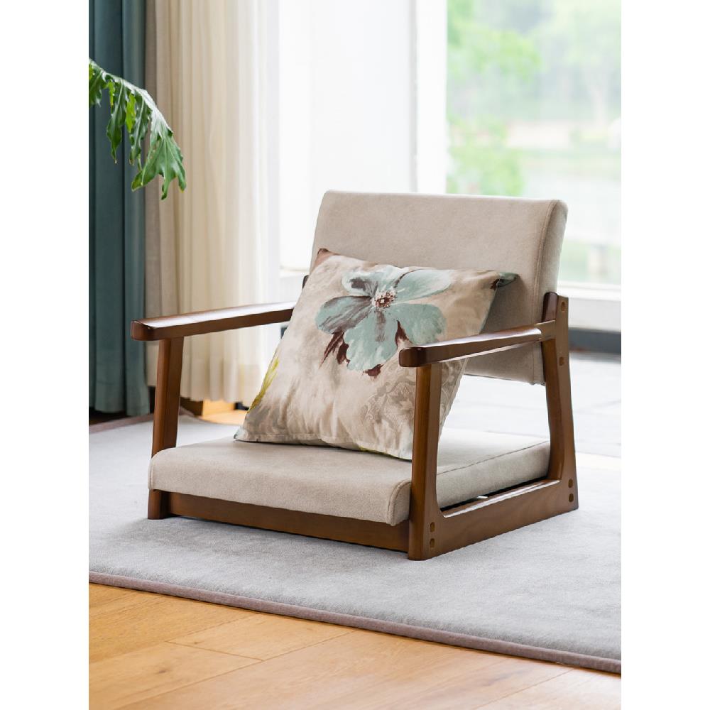 榻榻米座椅靠背日式凳子实木懒人和室科技布无腿床上椅矮飘窗椅子