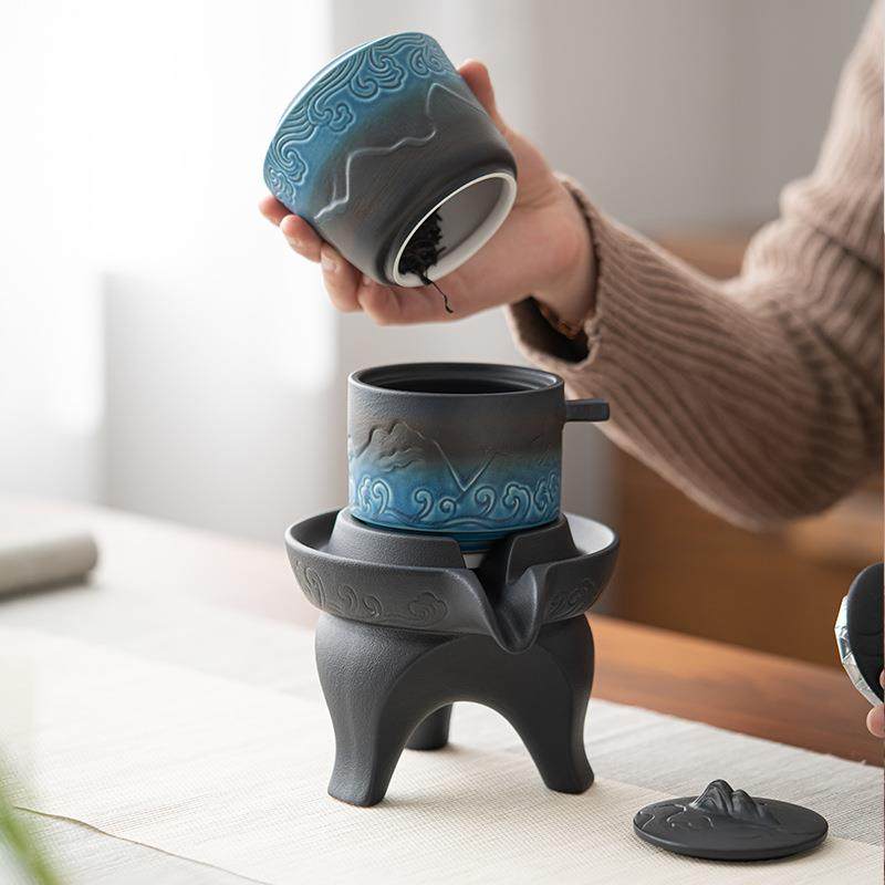 山海观懒人自动茶具办公室会客功夫套装创意茶漏冲茶壶陶瓷泡茶器