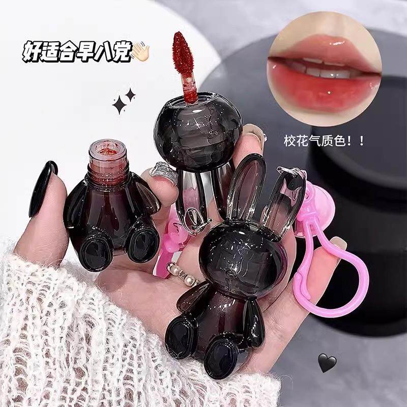 韩系黑色甜酷兔水光镜面唇釉滋润保湿肉桂甜茶显嫩易上色嘟嘟唇彩