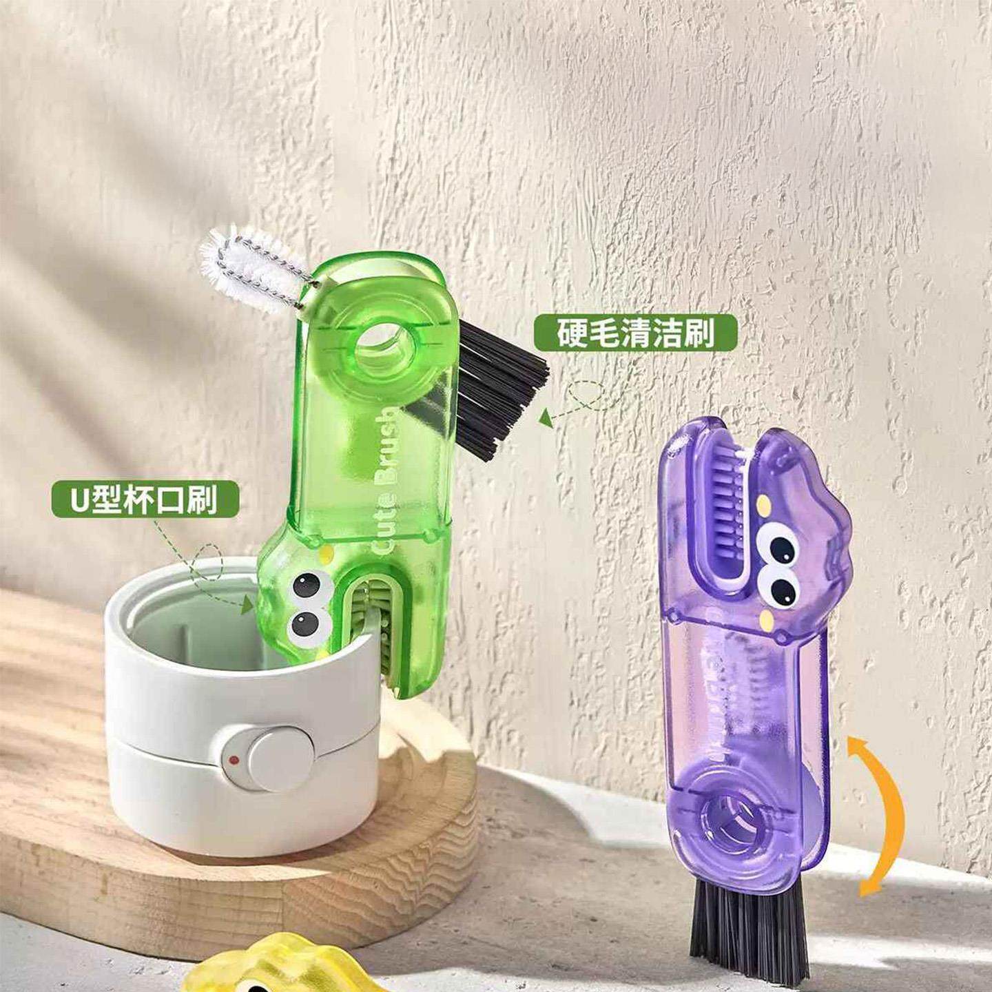 日本多功能三合一杯盖刷奶瓶水杯清洗神器杯口无死角杯刷吸管刷