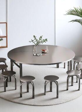 折340不锈钢叠桌圆形家用桌烧ZON烤摆摊桌轻便吃流饭桌水席桌饭店