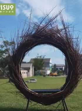 景区网红鸟打网卡照户OAO外藤编圆形拍铝巢合金防水防锈民宿酒店