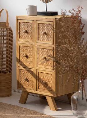 K8藤编UON田风收园餐柜储物柜客厅美式边柜抽屉柜可移动实纳木方