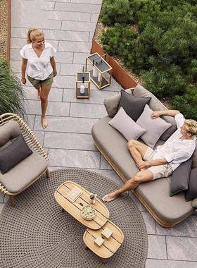 户藤外柚木发现代简约防腐木单沙人高沙发酒店别墅档XAP阳台藤椅