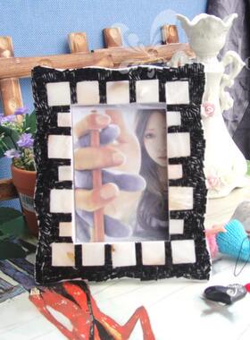 贝壳珠子手工相BSL摆台立装饰创意相桌框7架寸心形像框框相镜框饰