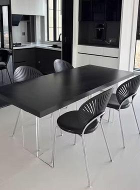 意式PZ007利纯黑色德丰岩板餐桌透亚克力户型明悬浮小极简家用饭