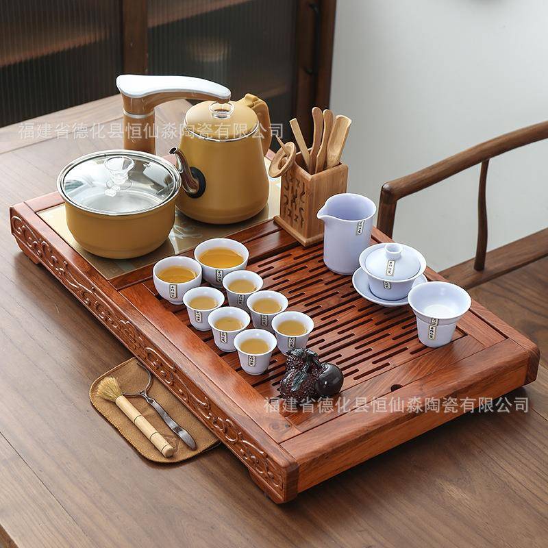 花梨茶盘储水家用实木简约不锈钢沥水盘排水236茶盘海茶木号托大