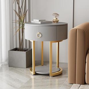 家用客厅小圆几沙发柜侧边柜轻奢极简圆阳25圆形岩板抽屉茶几边台