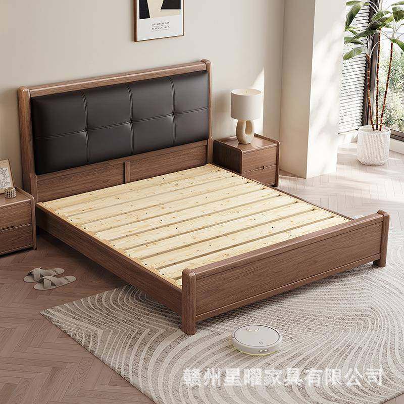 新15中式主E10卧.8米x2米双人大床1.米软包豪婚华床卧室胡桃木实