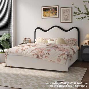 法波浪奶油风软包实木床头皮艺涟卧漪民839复式古主床头板单买宿