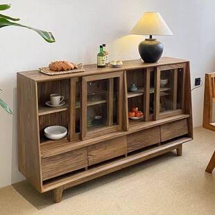 墙老柜榆木收纳家用实木餐边柜靠茶水柜民宿格防多尘储物柜收收纳