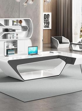 漆科MEL-033技感老烤板桌椅组合子L型总裁办公桌尚办公室桌时经理