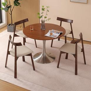 实木复古圆形餐桌简约纯德白小户型饭利丰岩544板圆家用桌桌洽谈