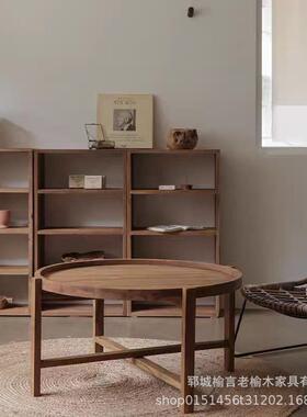 老榆木书储架落地式实家木YFB书柜加高物柜茶室茶具用展示收纳置