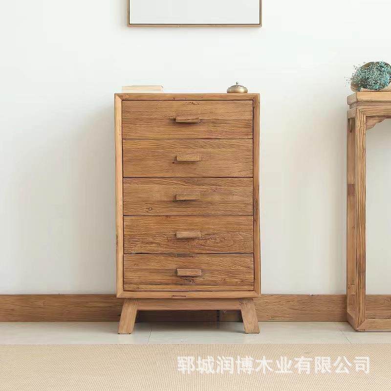 老榆木五斗柜实木头卧室床柜式抽屉储物柜简易客厅纳柜榆木柜子收