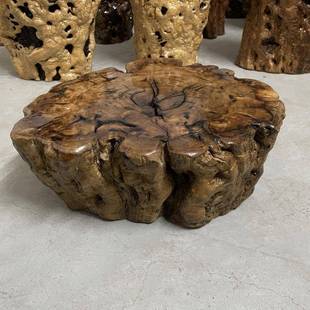 根雕底座摆随件木墩子木茶实台托盘原木枣树瘤形小圆桌树奇石933