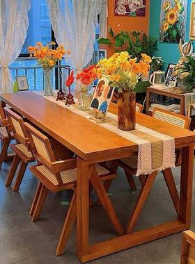 美书sfJ00755式厅莫比恩多人大板餐桌客长书桌工作台木实房学习桌