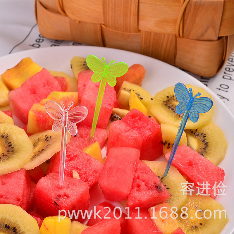 一次性塑料蝴蝶针水果签便携