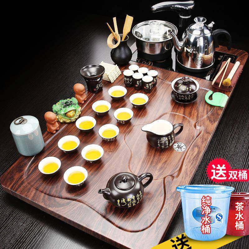 秦艺茶盘上家用整套茶具套装全自动电炉水462磁木一体功夫实客厅