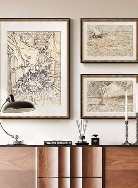 梵素描风景画组al202508画法式复古艺高术客厅装饰画中古风关斗柜