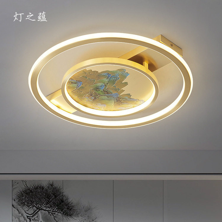 全铜新中式吸顶灯全铜雕刻装饰客厅餐厅灯圆形禅意中国风主卧室灯