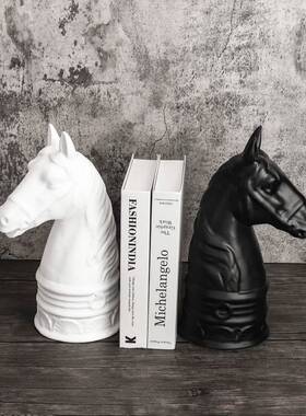 战马摆件简现代欧黑色白色树脂约马头EAP摆件书档样板房售楼式处