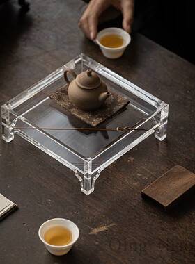 亚克力四方用茶盘茶台34979盘家壶承摆件收纳轻奢透明茶壶茶杯托