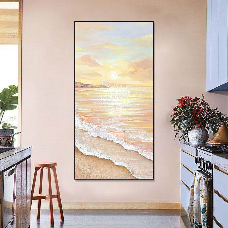 奶油风入户玄关装画大海风过道走廊画肌理壁砂岩饰一帆景风顺DFS