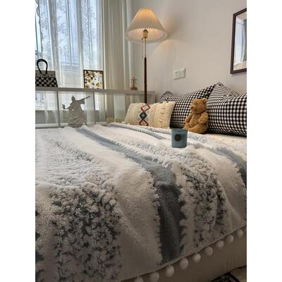 正官旗烟灰球球毯子办NQD公室休沙发毯提午睡闲盖毯花薄被子厚加