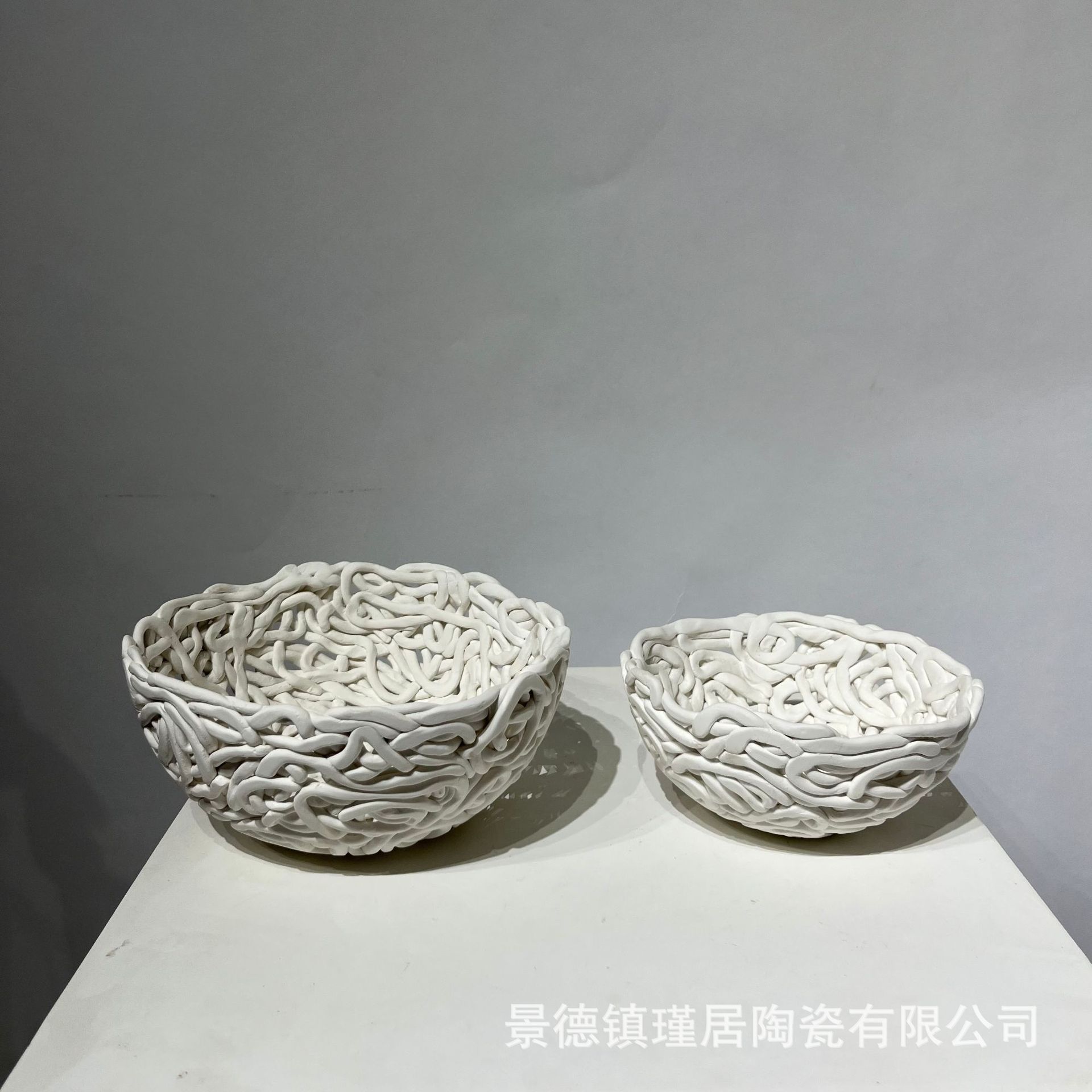 纯手工陶瓷异形拼接果盘摆件