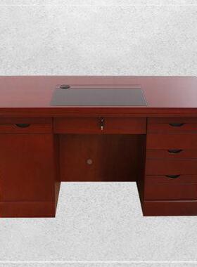 色油漆办公室桌纸皮实单木皮电脑桌人中式职员桌办公红胡MK-54136