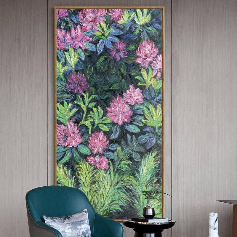 莫奈名画杜鹃花画式家斌绘制手竖绘油画欧美式玄DJH-S1潘关花卉风