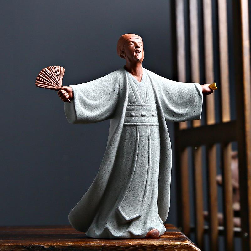 诸葛陶亮孔明瓷摆件三国人物公仔HZN雕像紫砂宠茶家居客厅房书装