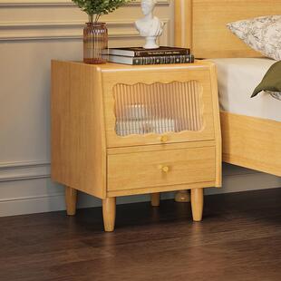 法式复储古床柜卧室实木置物架小收纳柜中古物柜头子LLB型玻璃床