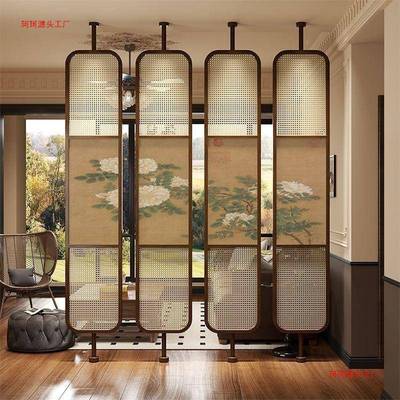 UVR新中式藤编玻璃屏风客简厅餐厅钢玄关入户约现代铁不艺锈隔断
