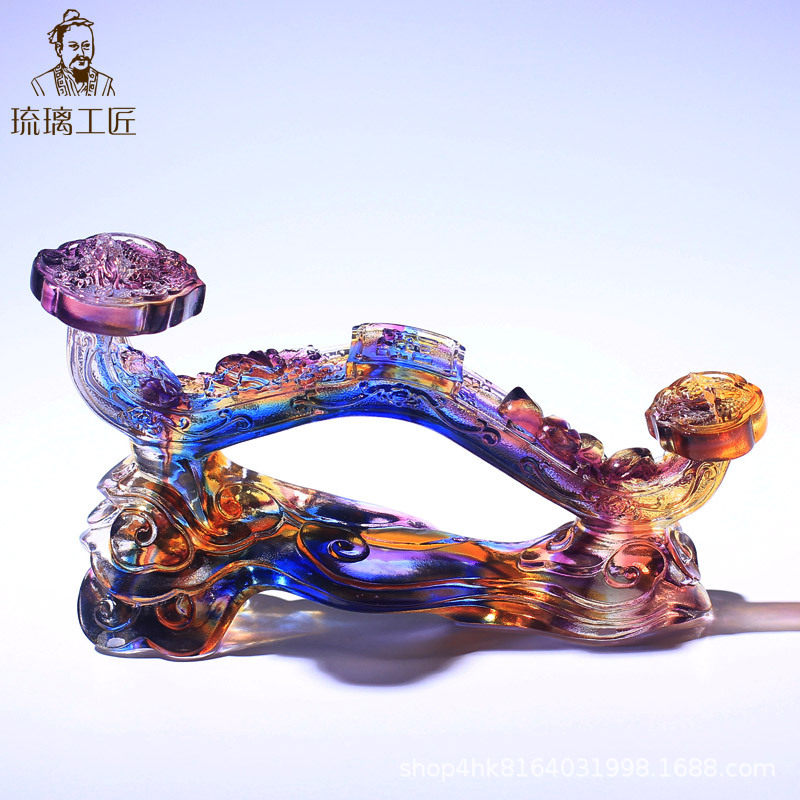 淄博琉璃工艺品高档水晶龙凤吉祥如意摆件招财客厅玄关柜家居装饰