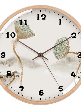 TQJ木实静音免打QKB孔波挂钟客厅家用时尚时钟墙新中式电石英钟挂