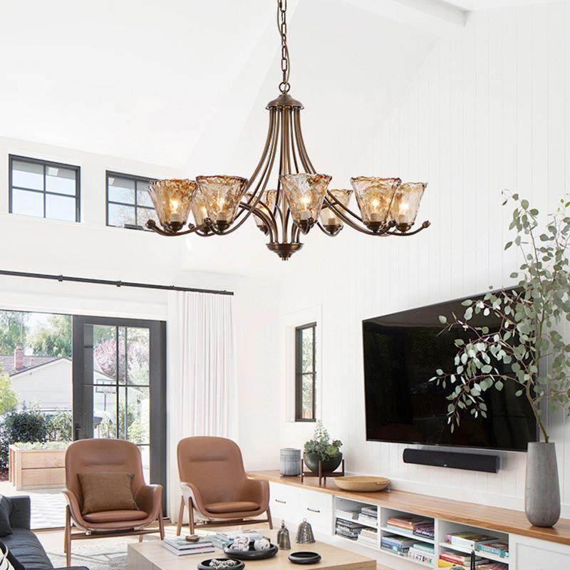 美式全铜客厅吊吊灯简413别约法复古式老钱风墅大厅玻璃灯,家装灯饰光源,智能吊灯,淘宝优惠券,粉丝福利购,淘宝优惠卷