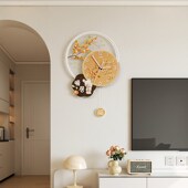 家用钟表挂钟客厅2024新款 饰创意挂墙静音时钟壁灯 简约网红大气装