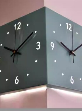 现代风格简约转角挂钟钟静音双面拐角挂钟创意时钟阳角装饰