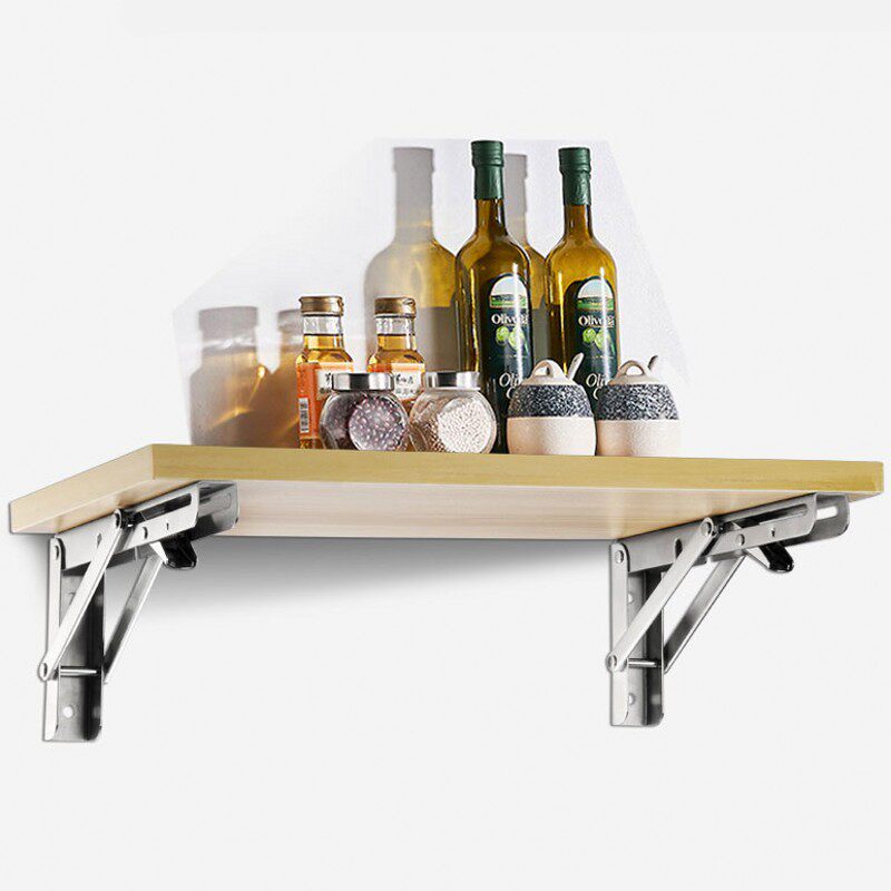 不锈钢三角支架可折叠架隔板层板托架墙壁置物架带木板直角支撑架