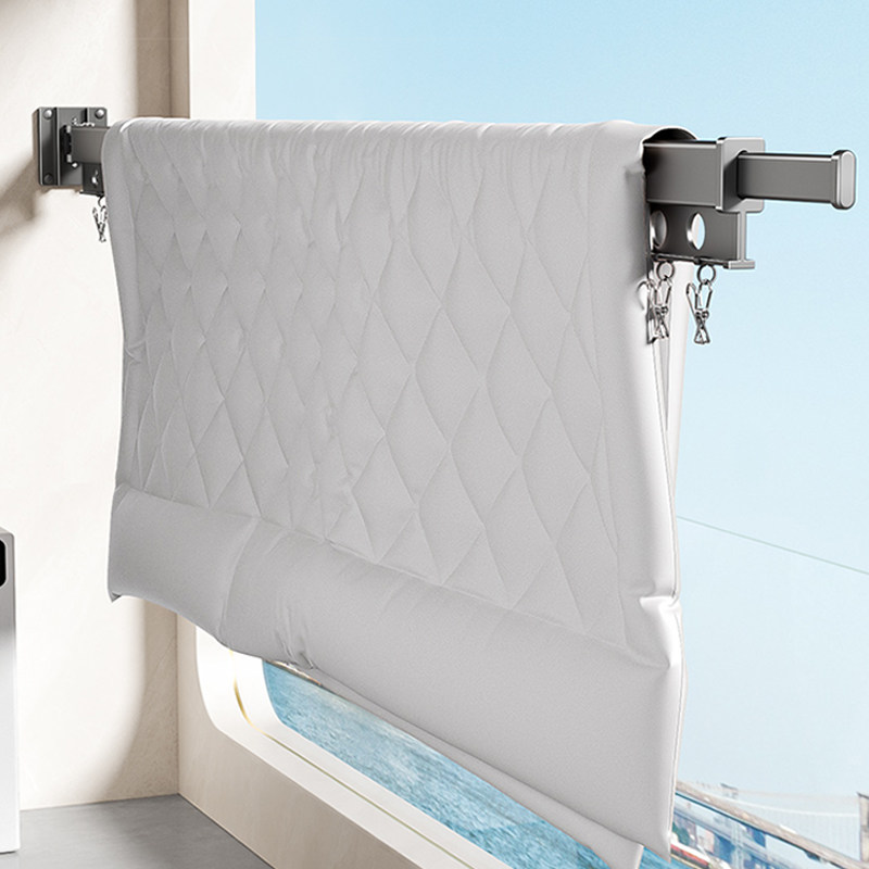 折叠白色晾衣架免打孔阳台家用晾衣杆晒被子神器隐形晒衣服壁挂式,收纳整理,壁挂晾晒架/网,淘宝优惠券,粉丝福利购,淘宝优惠卷