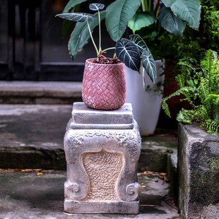 石墩中式庭院门口院子户外花盆仿假造景花园装饰布置摆件盆景底座