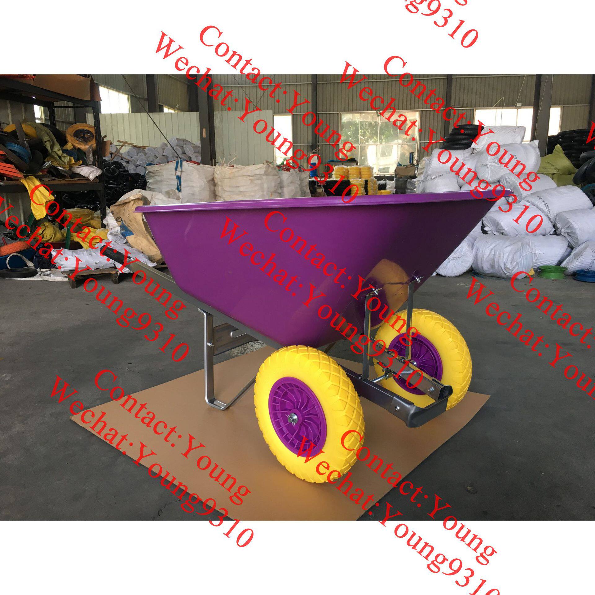 两轮PP斗拖车大容量200L花园手推车物料推车木把大斗手推工具车