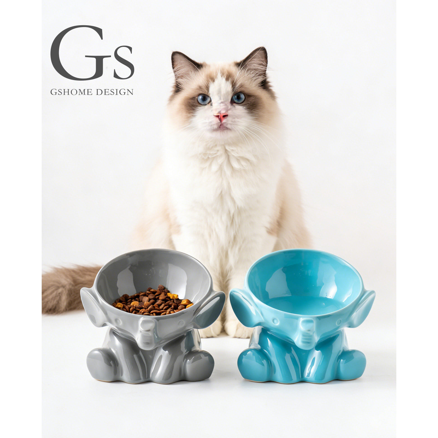 2026新款猫粮喝水双碗陶瓷摆件一对不易打翻保护颈椎小型宠物食盆,家居饰品,装饰摆件,淘宝优惠券,粉丝福利购,淘宝优惠卷