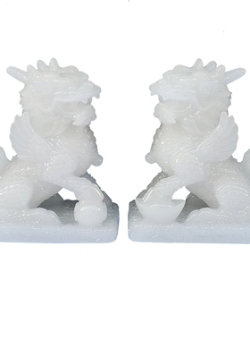 白玉麒麟摆件仿玉石招财麒麟工艺品乔迁家居客厅装饰工艺开业礼品