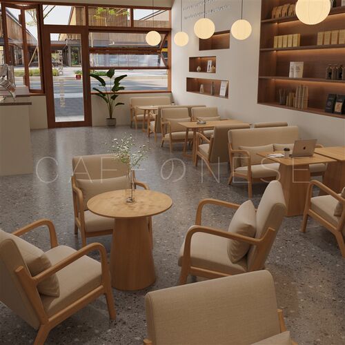 咖啡店厅实木桌椅组合甜品休闲 躺椅奶茶店设计师商用洽谈接