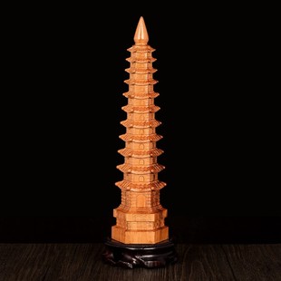 桃木文昌塔摆件木质7层9层11层13层实木雕刻木塔底座工艺品摆件