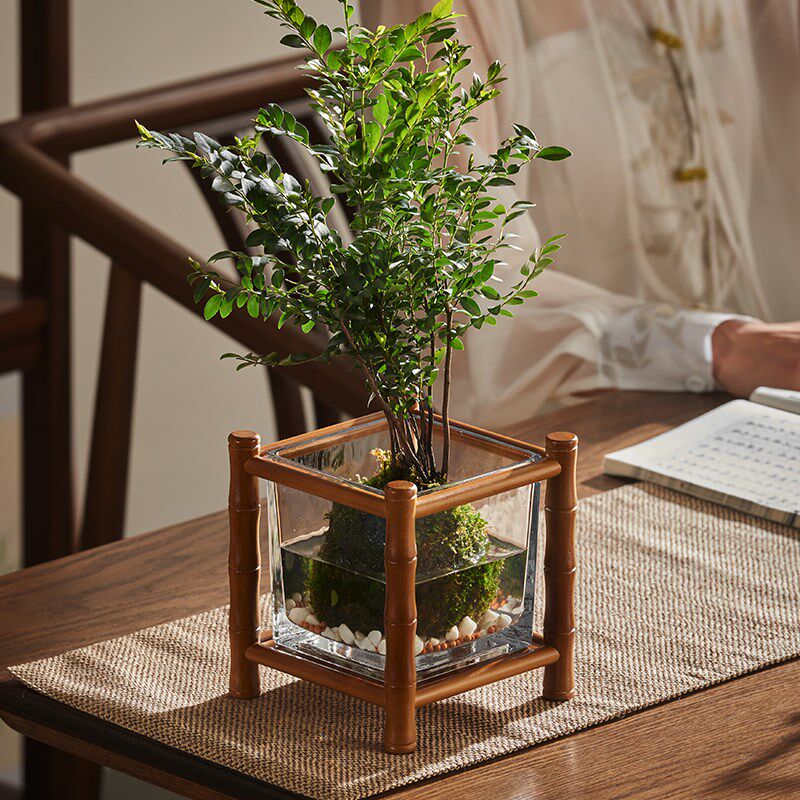 桌面小花架中式仿古迷你花几绿植摆件置物架办公室桌上装饰花架子